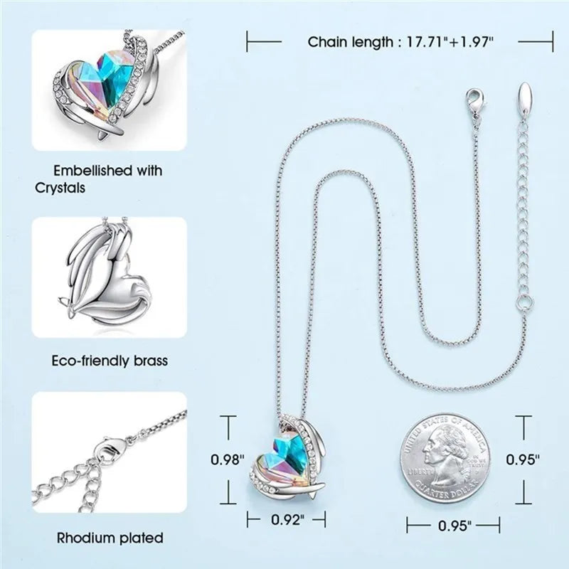 925 Silver Plated Heart Pendant Necklace with Crystals for Women Pendant Necklace Nixie