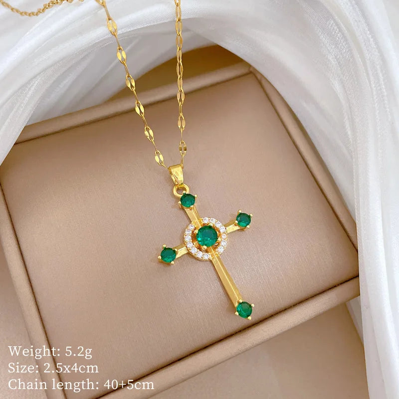 Women's Gold Cross Pendant Necklace – Stainless Steel Choker Pendant Necklace Nixie XL2606-652