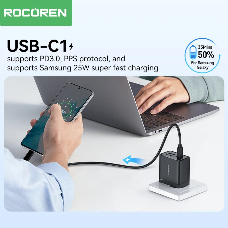 Rocoren GaN 45W 4-Port USB-C Fast Charger for iPhone & Samsung