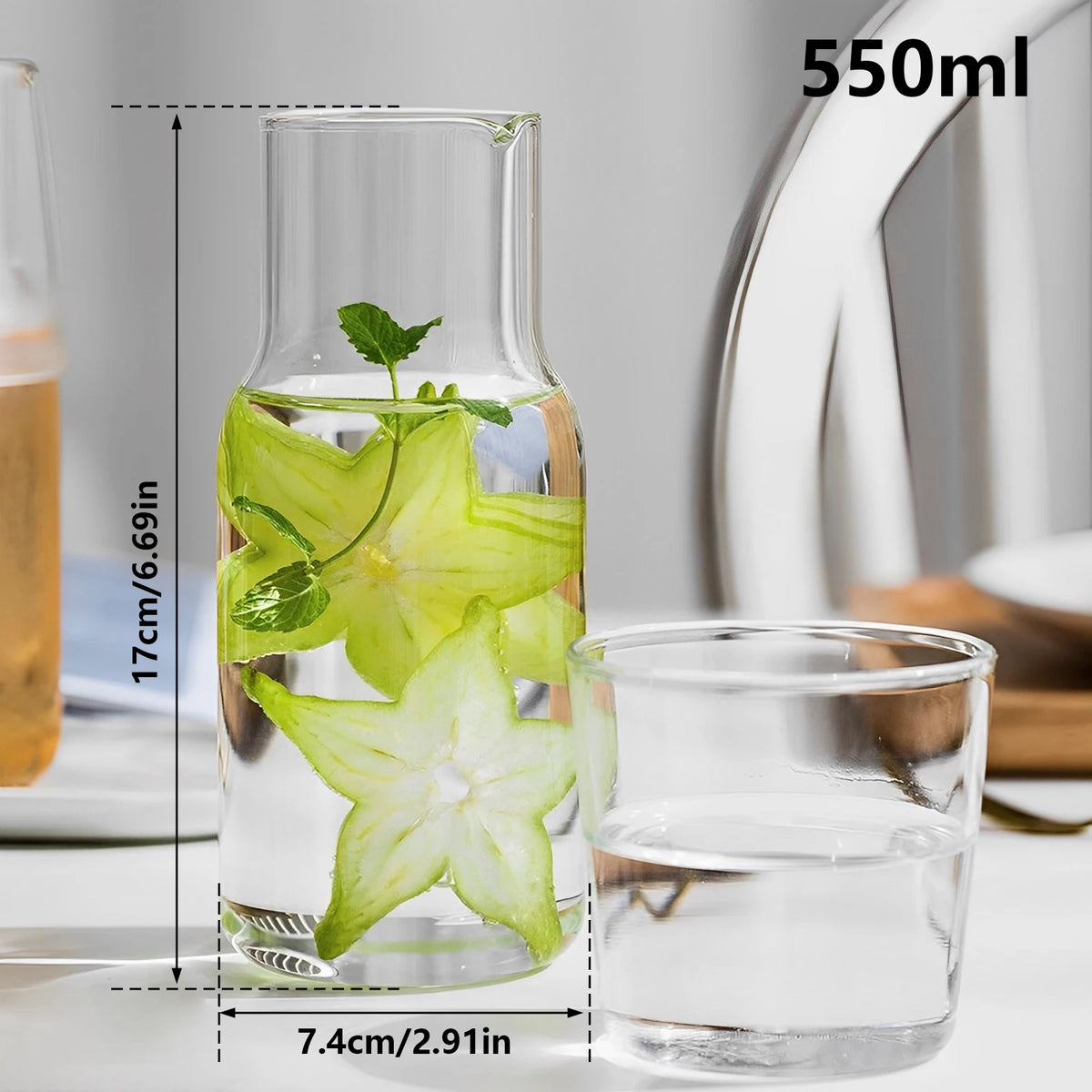 Bedside Glass Water Carafe & Cup Set 550/600ml – BPA-Free Glass Carafe Set Nixie clear 550ml 501-600ml