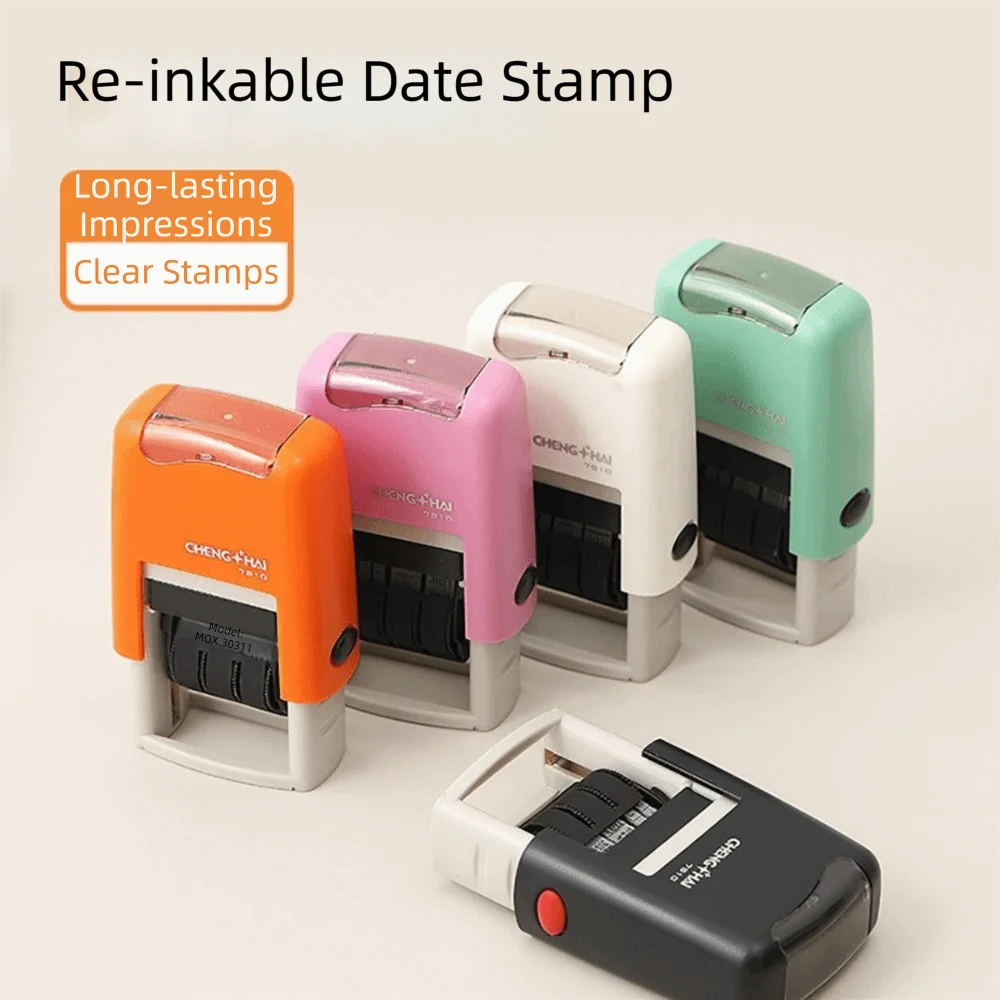 Adjustable Self-Inking Date Stamp – Day Month Year Multicolor