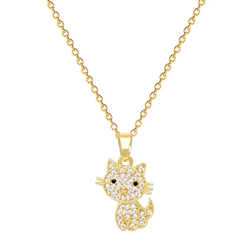 Cat Pendant Necklace Women – Gold Stainless Steel & Zircon Pendant Necklace Nixie