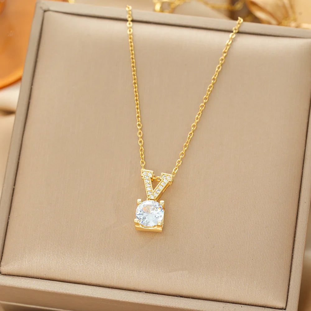 V-Shape Copper Pendant Necklace | Stainless Steel Collarbone Pendant Necklace Nixie XL1780-29