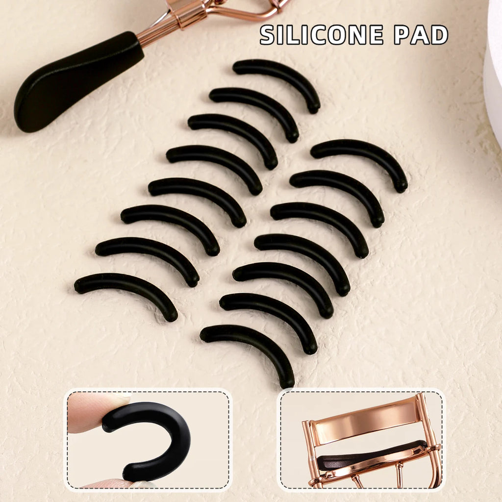Portable Stainless Steel Eyelash Curler + 15 Silicone Pads