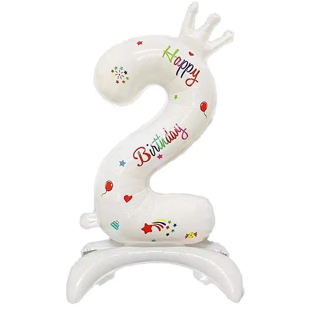 32" White Crown Number Foil Balloon – Birthday Party Decor Party Balloon Nixie 2 32inch
