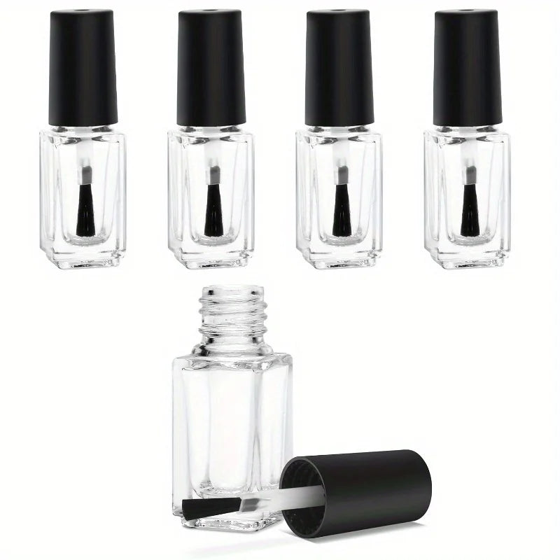 5PCS 5ml Clear Glass Nail Polish Bottles with Brush & Funnel Nail Polish Bottles Nixie