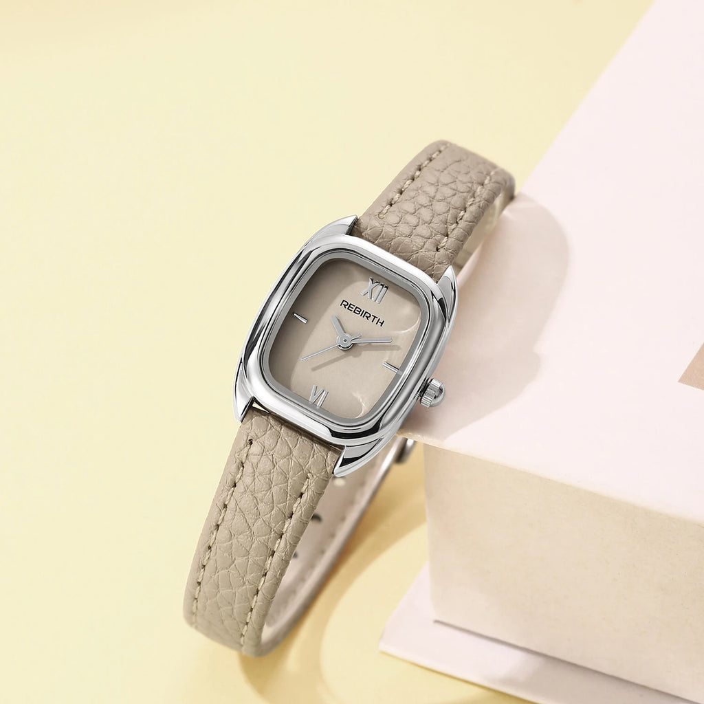 REBIRTH Square Women's Quartz Watch – Brown Leather Strap Women's Quartz Watch Nixie