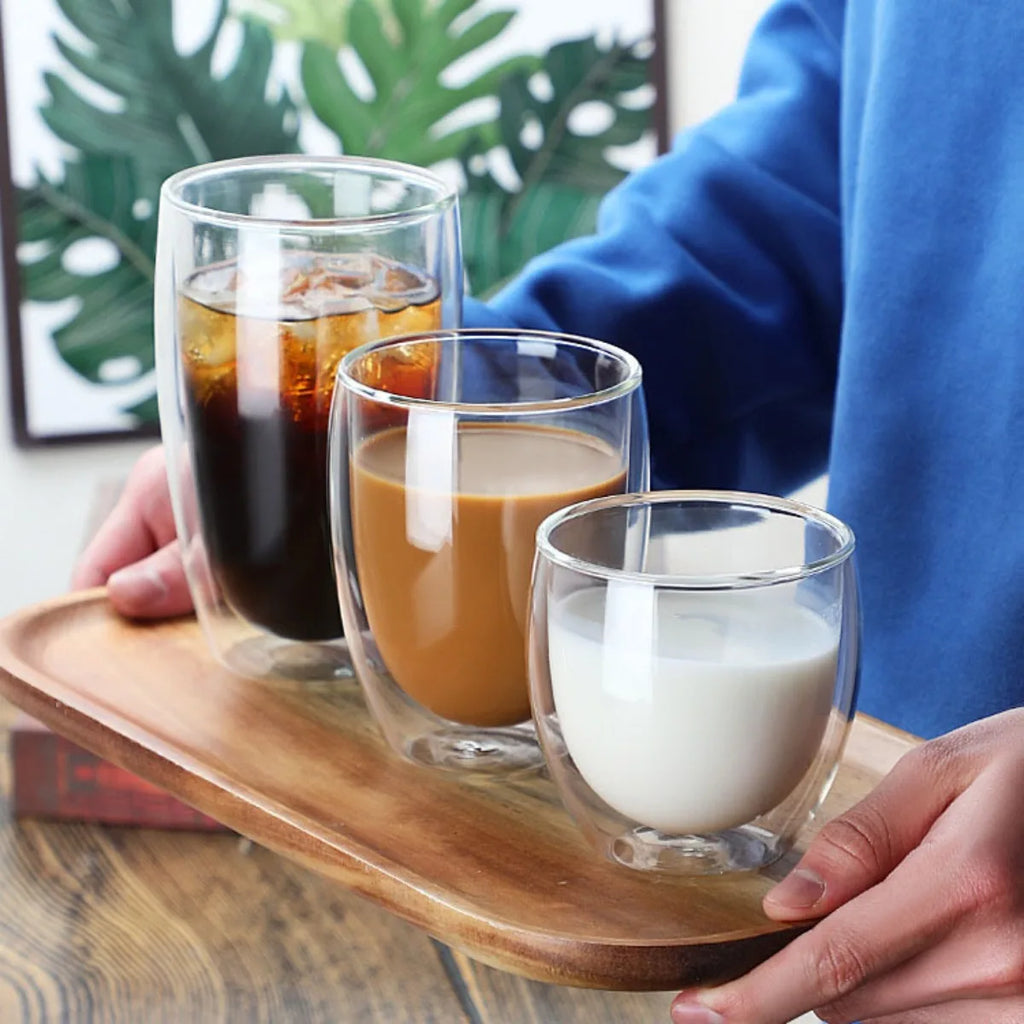 6-Pack Double Wall Glass Cups | 5 Sizes Insulated Mugs Set Insulated Glass Mugs Nixie