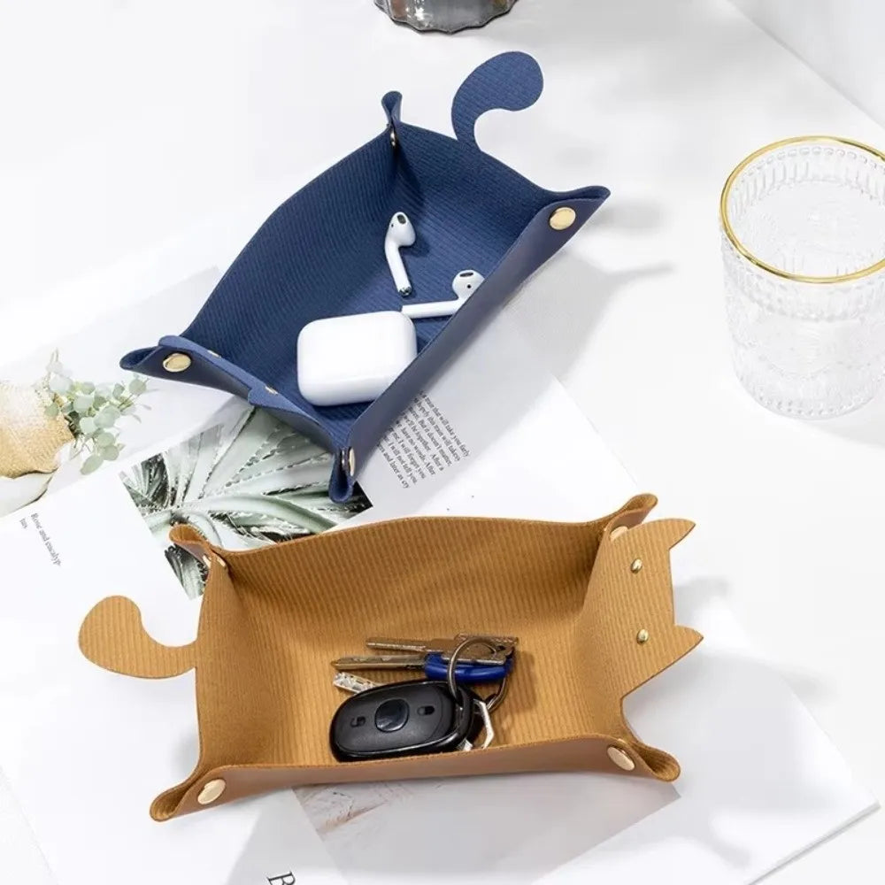 PU Leather Folding Hexagonal Dice Tray – Cute Cat Storage Tray