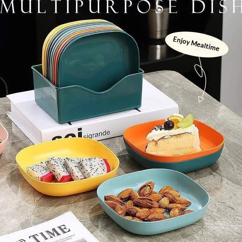 10-Piece Reusable Snack & Dessert Plates Set with Storage Rack Snack Plate Set Nixie