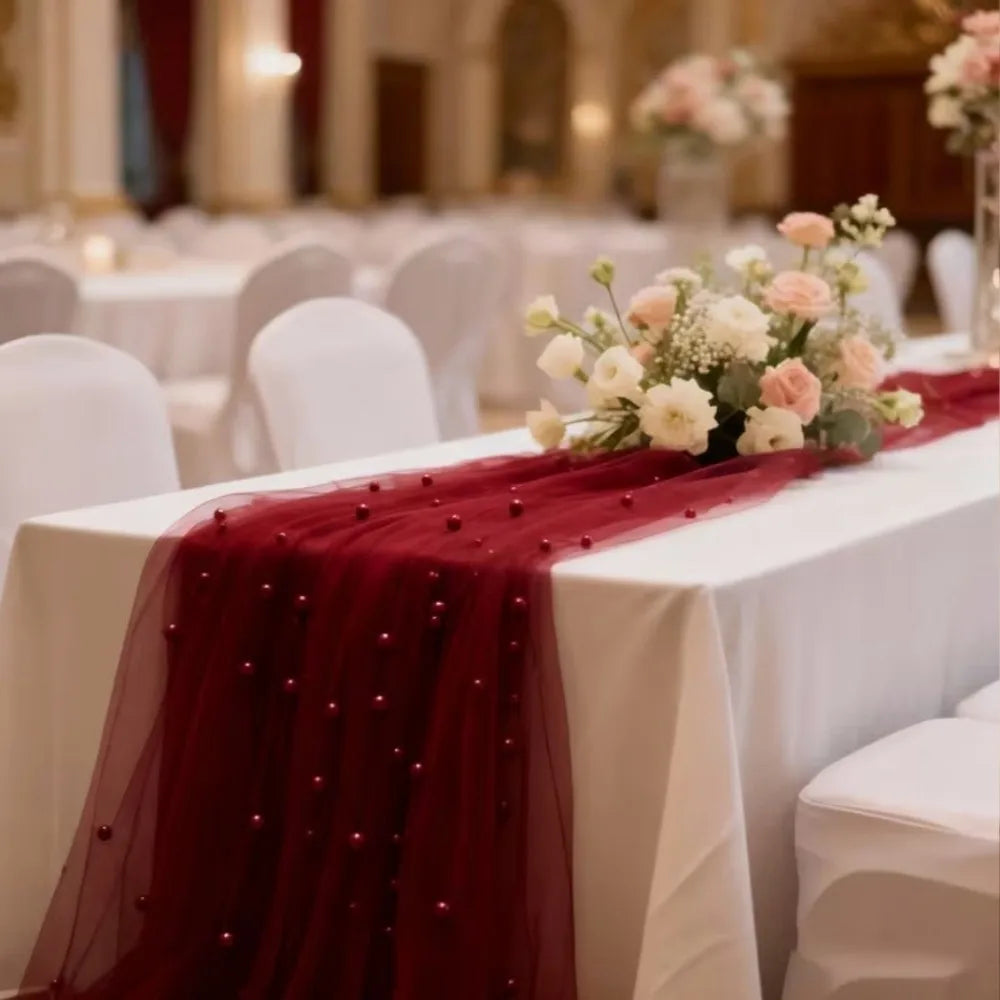 Pearl Tulle Sheer Table Runner 0.75×3M – Wedding & Party Décor Tulle Table Runner Nixie