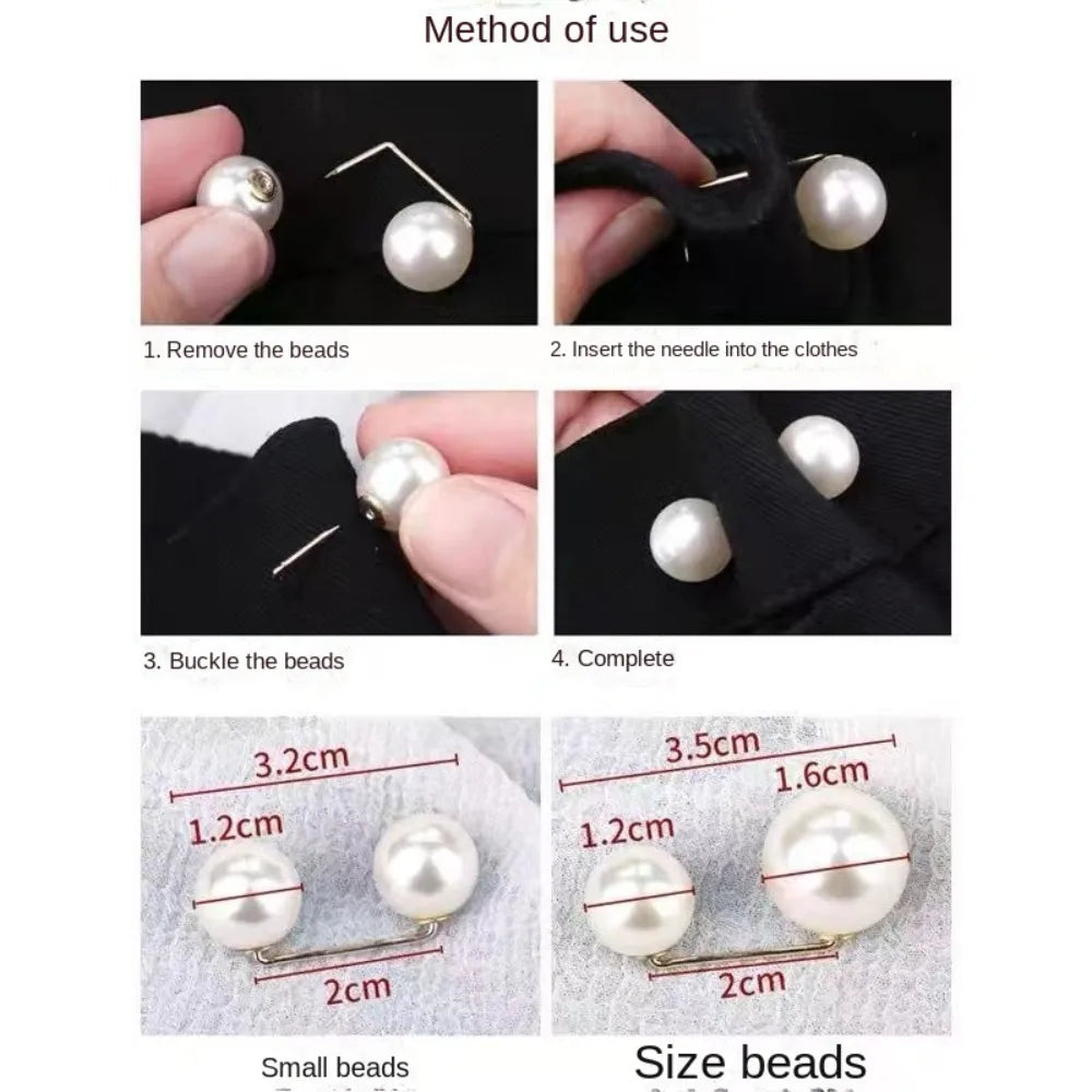 6Pcs Pearl Brooch Adjustable Waist Clip Double Head Pin Set