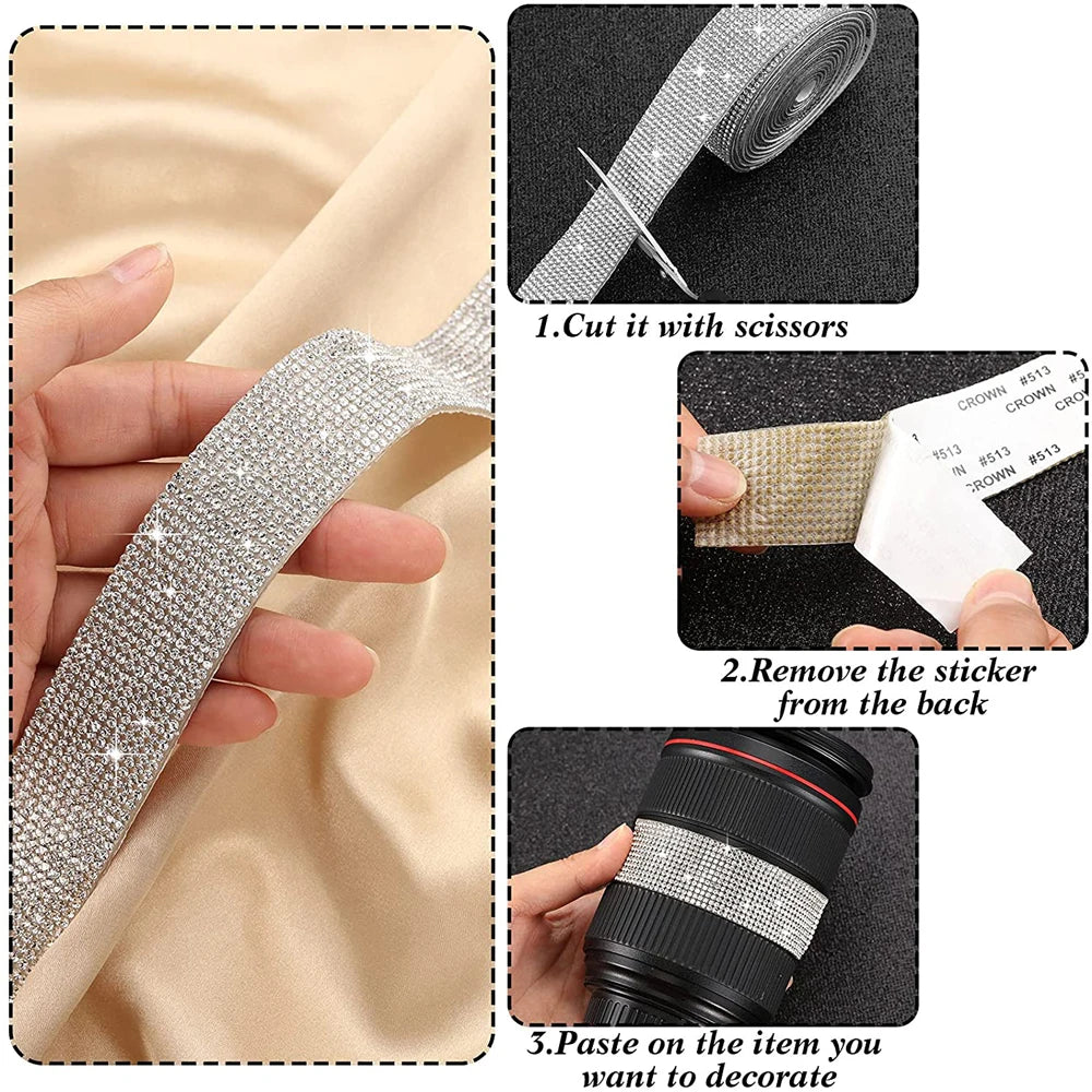 Self-Adhesive Rhinestone Trim Tape – 1 Yard Crystal Ribbon