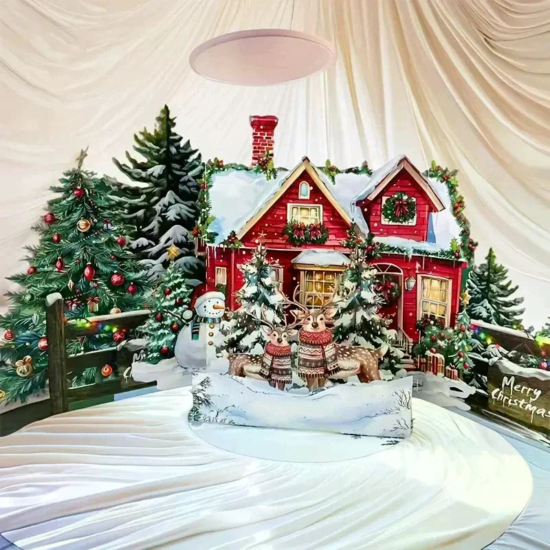 3D Pop-Up Christmas Card – Santa, Reindeer & Snowy Village 3D Greeting Card Nixie