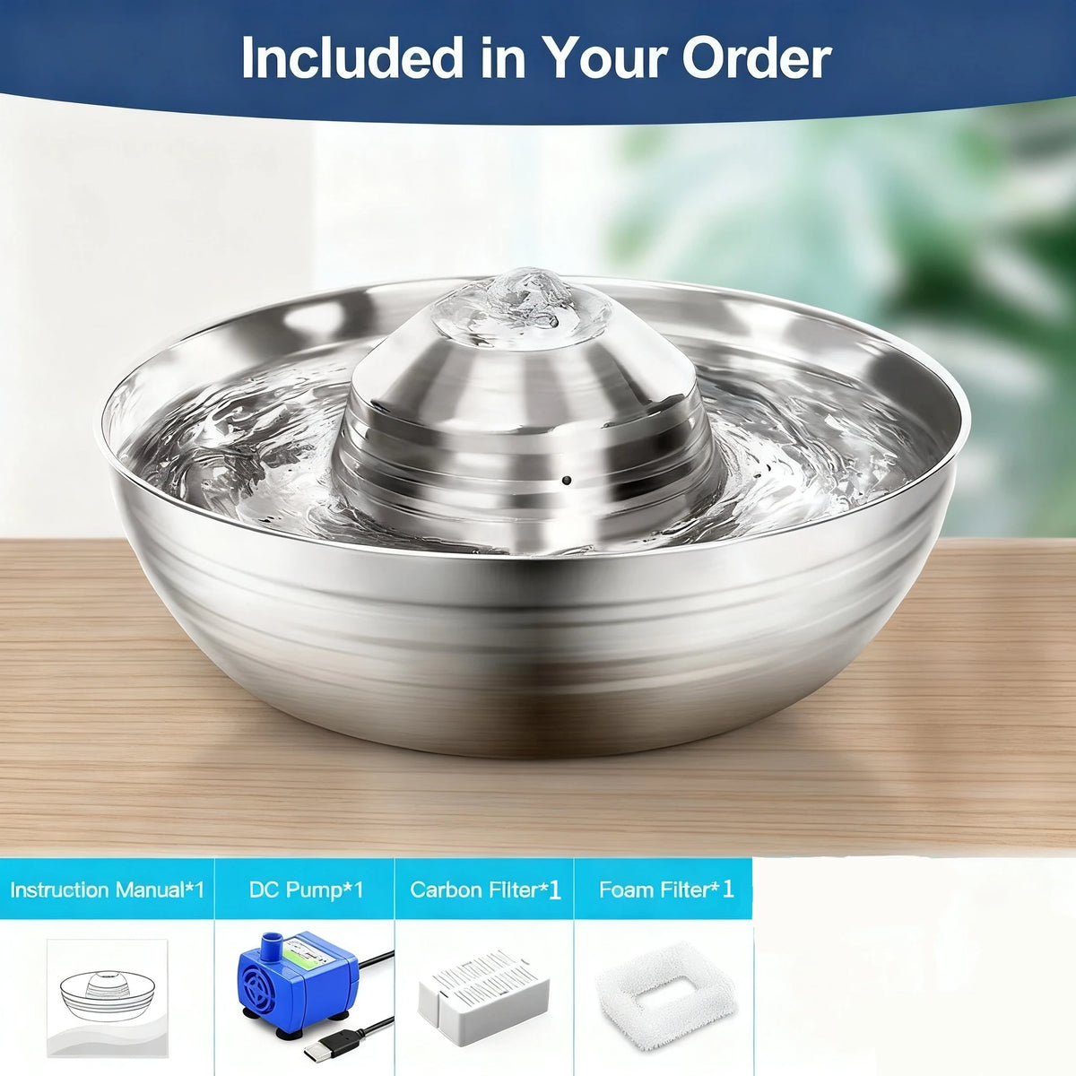 2L Stainless Steel Cat & Dog Water Fountain with Filter Pet Water Fountain Nixie Standard version