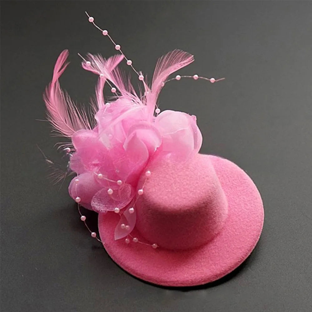 Kids Fascinator Hat 13cm Feather Flower Pillbox Hair Clip