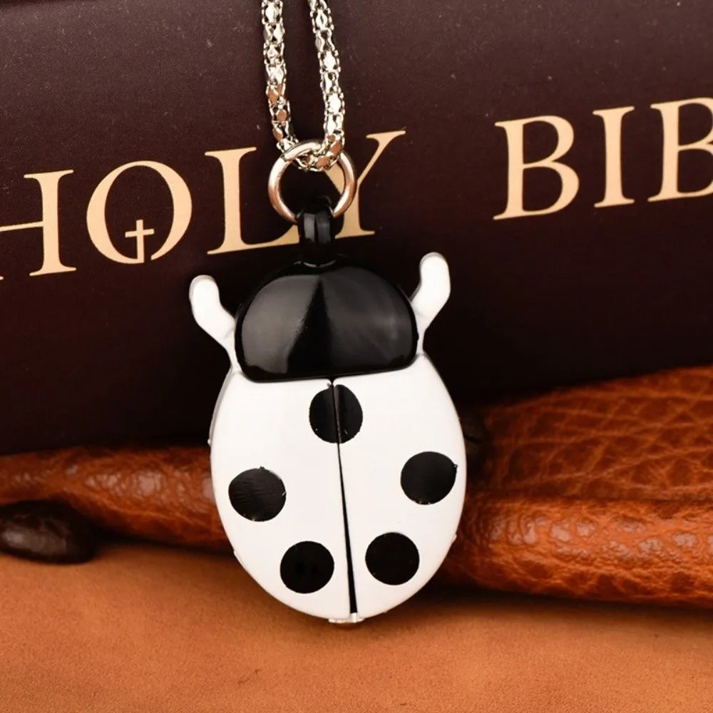 Cute Ladybug Pocket Watch with Chain – Quartz Beetle Design Pocket Watch Nixie White