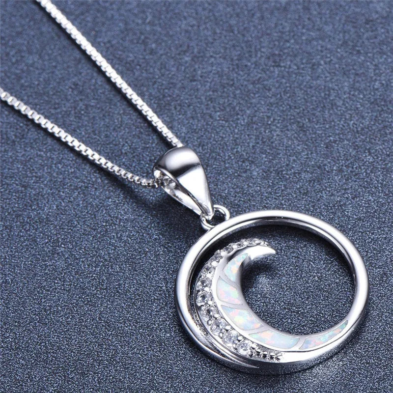 Moon Opal Charm Pendant Necklace – Silver Plated Gift Charm Pendant Necklace Nixie