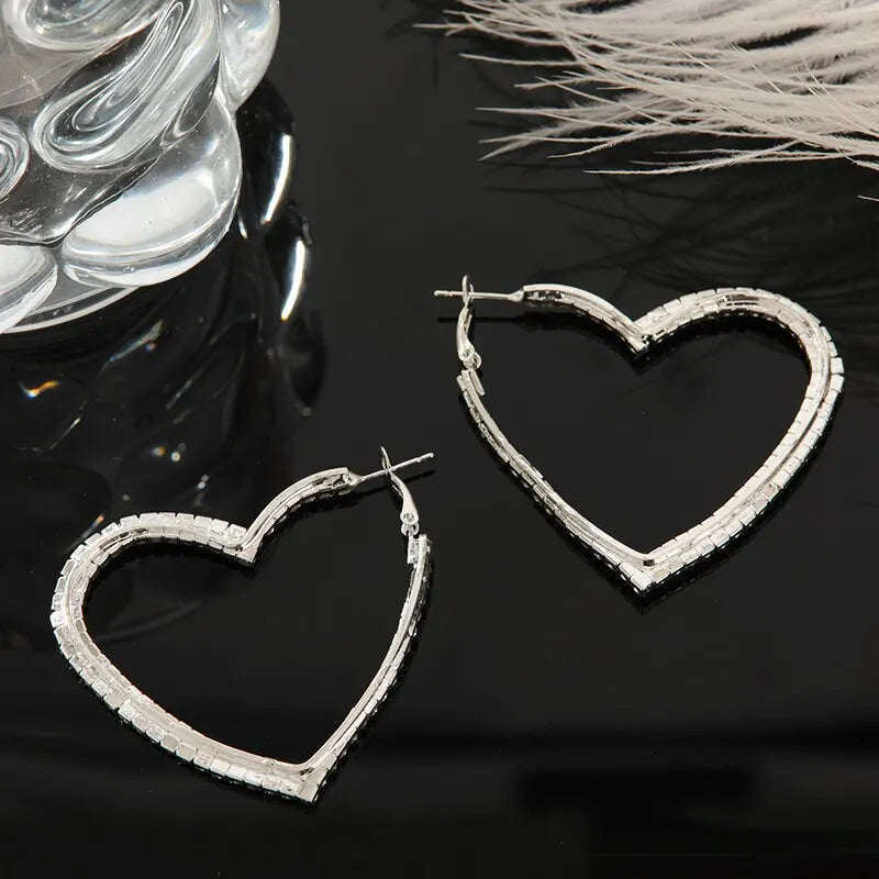 2pcs Silver-Plated Heart Hoop Earrings – Bold Fashion Jewelry Fashion Hoop Earrings Nixie
