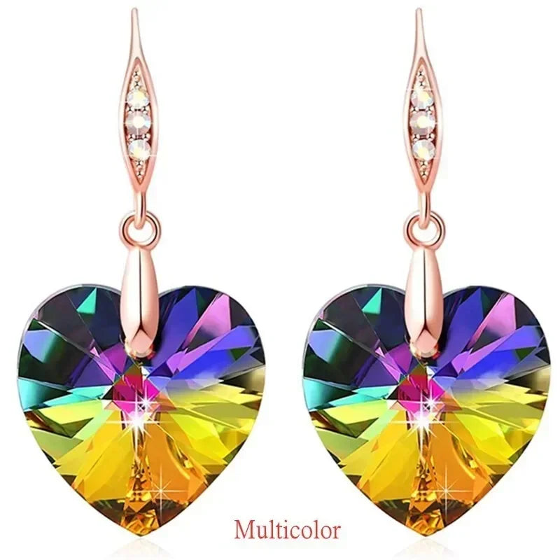 Rainbow Zircon Heart Drop Earrings – Zinc Alloy Crystal Dangle Crystal Drop Earrings Nixie