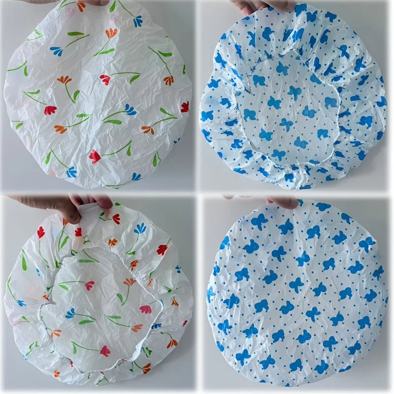 4-Pack Reusable Waterproof Shower Caps – Elastic PE Hair Covers Shower Cap Set Nixie