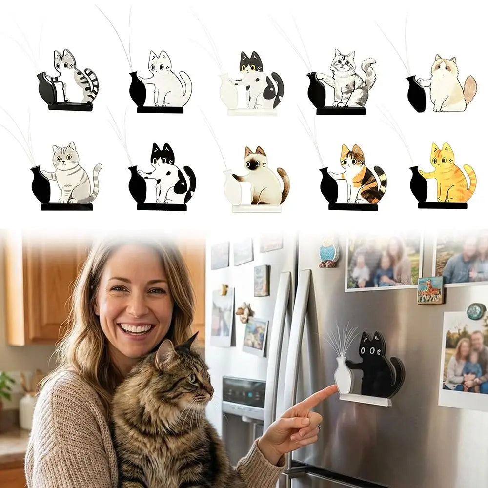 Acrylic Cartoon Cat Magnetic Fridge Sticker & Mini Vase Decor Fridge Magnet Decor Nixie