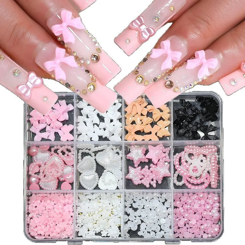 3D Flower Nail Charms Set – Acrylic Blossom Rhinestones DIY
