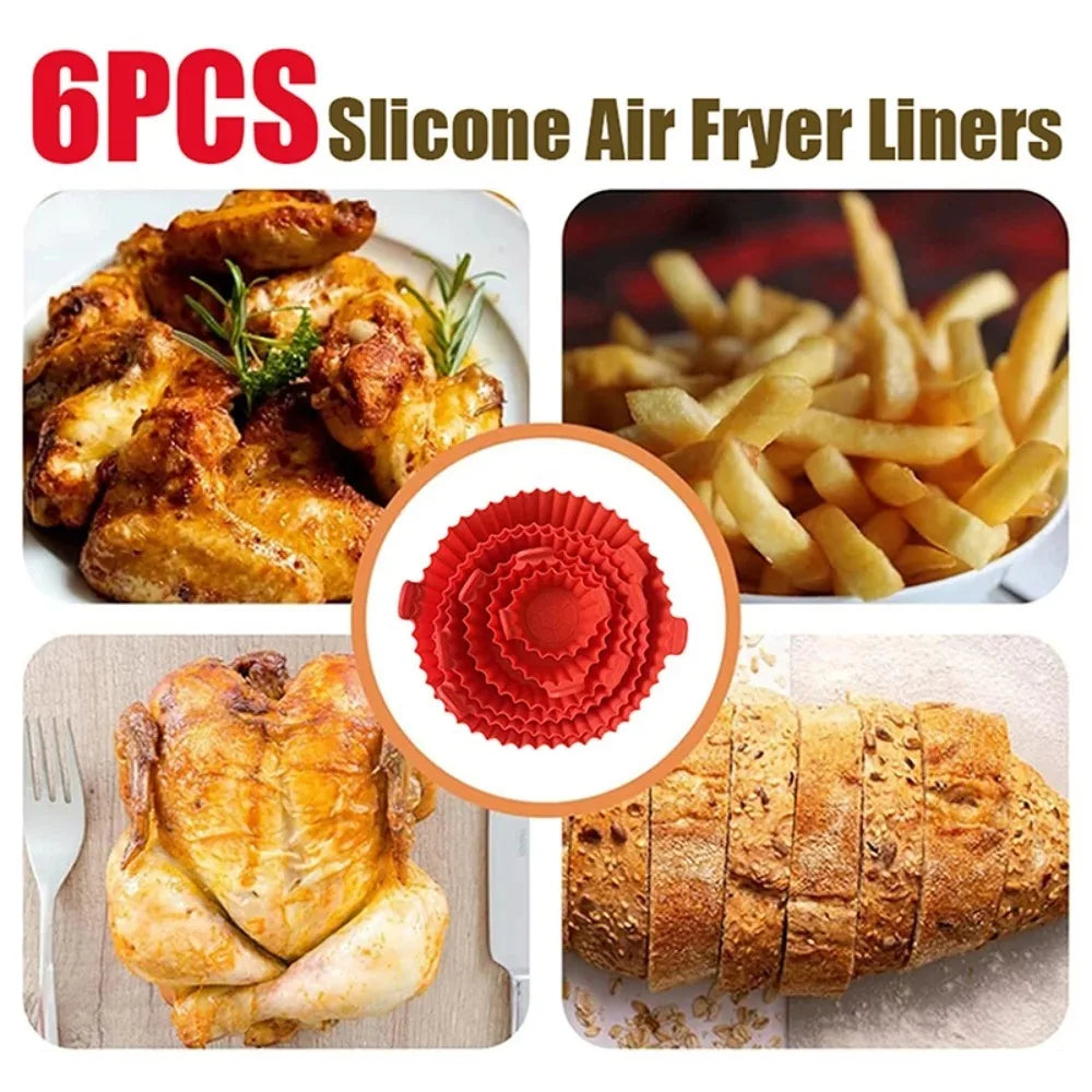 6-Piece Air Fryer Silicone Basket Liner – Reusable Baking Tray Silicone Air Fryer Liner Nixie