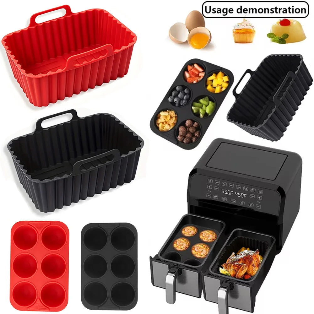 Silicone Air Fryer Pot & Muffin Cupcake Molds – 2pc Set Silicone Baking Molds Nixie