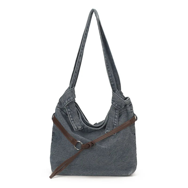 Korean-Style Denim Shoulder Bag – Large Capacity Women's Tote Denim Shoulder Bag Nixie Light Blue
