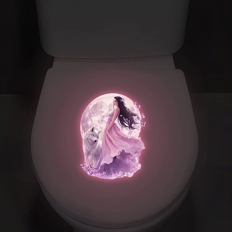 Glow-in-the-Dark Wolf Fairy Toilet Wall Decal Sticker | PVC Luminous Wall Decal Nixie