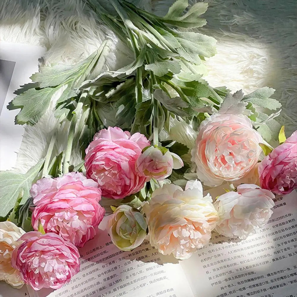 Silk Artificial Ranunculus 2-Head Faux Flower Stem | Home Decor Artificial Silk Flower Nixie