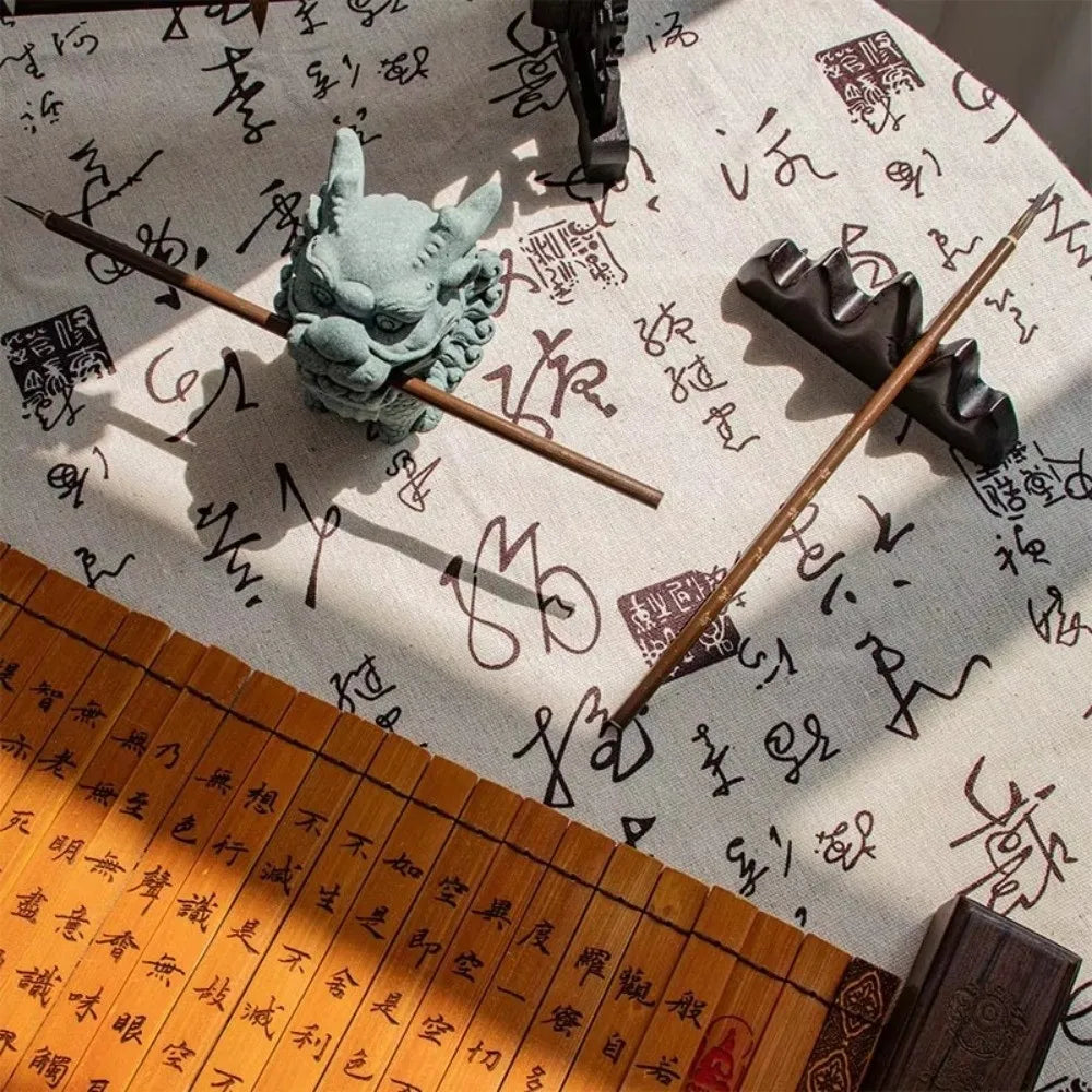 Chinese Calligraphy Cotton Linen Tablecloth | 150×50 & 200×150cm Linen Tablecloth Nixie