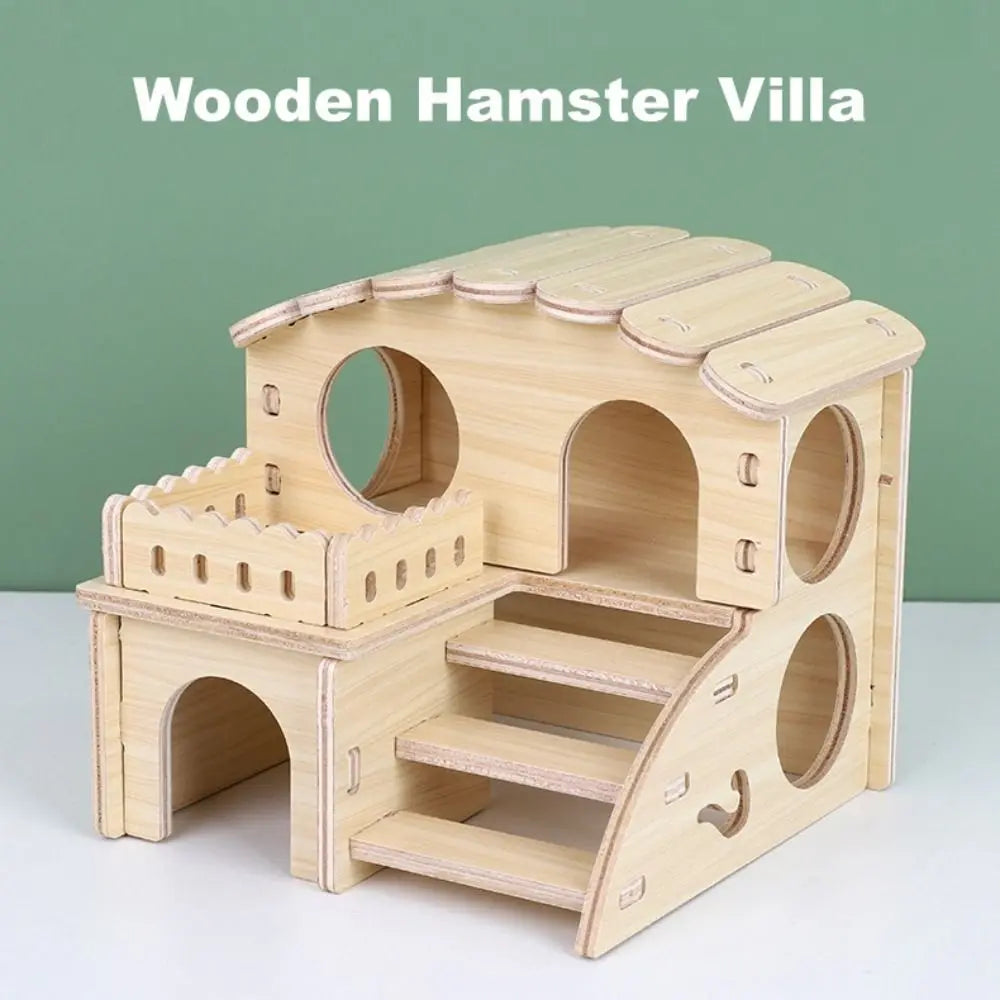 Wooden Hamster Villa Platform House – Chewable Climb Toy