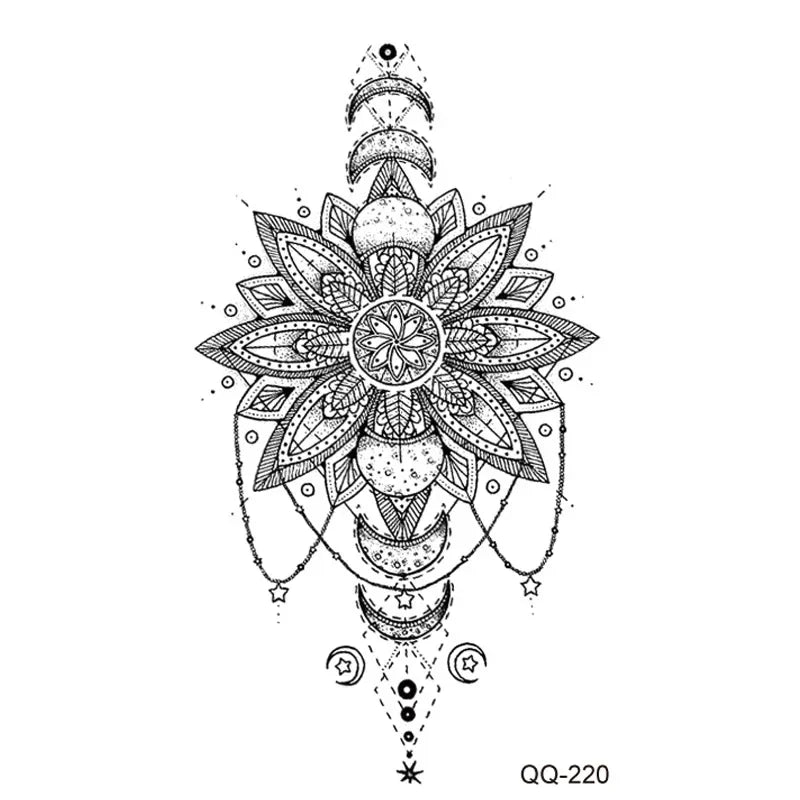 Mandala Henna Whale Feather Temporary Tattoo Stickers | Body Art Temporary Tattoo Sticker Nixie QQ-220