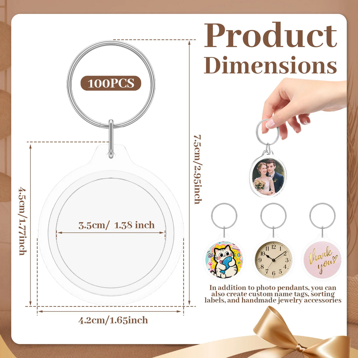 60/100 Pcs DIY Acrylic Photo Keychain Set – Double Sided