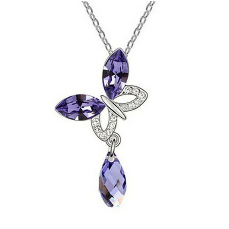 Butterfly Purple Crystal Water Drop Pendant Necklace Pendant Necklace Nixie