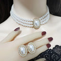 White Pearl Rhinestone Necklace Earrings Set – Bridal Jewelry Pearl Jewelry Set Nixie Style A