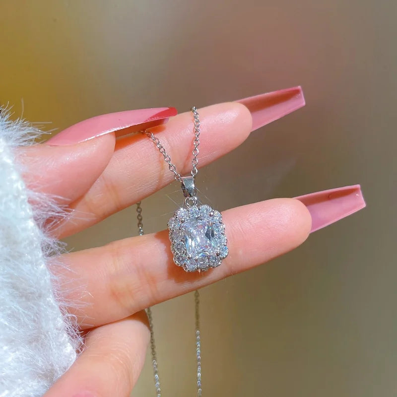 Women's Square Pendant Choker Necklace | Stainless Steel & Zircon Pendant Choker Necklace Nixie