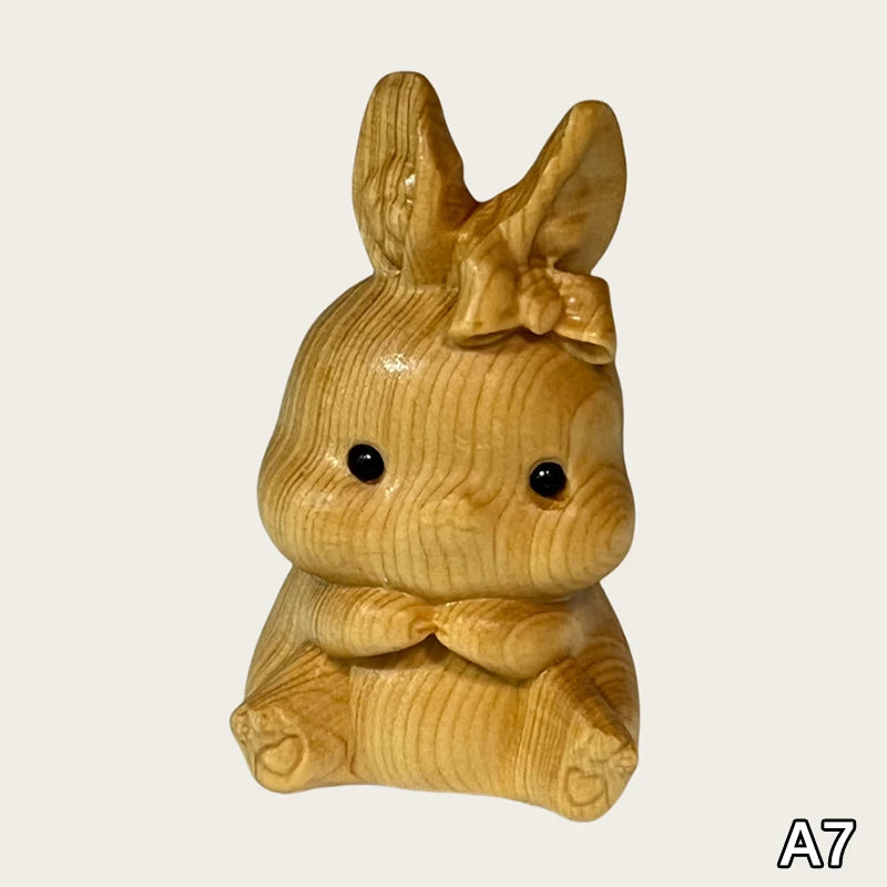 Wood Carved Easter Bunny Figurine – Cute Rabbit Ornament & Gift Wooden Rabbit Figurine Nixie A7