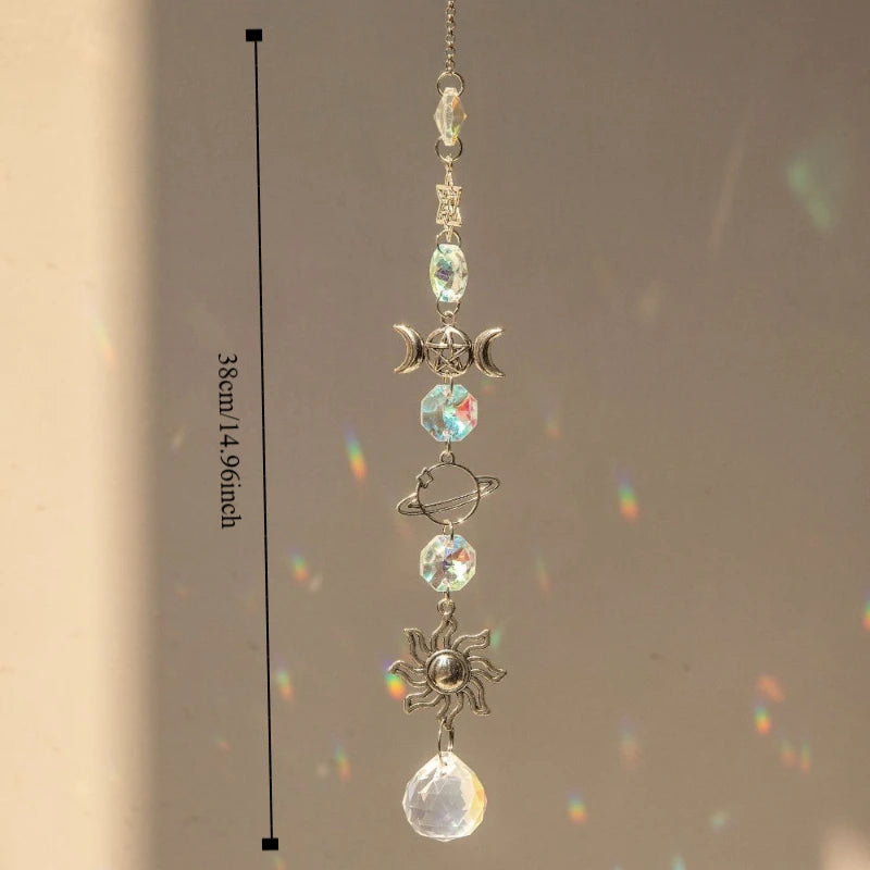Crystal Wind Chime Pendant – Moon Stars Rainbow Sun Catcher Wind Chime Pendant Nixie