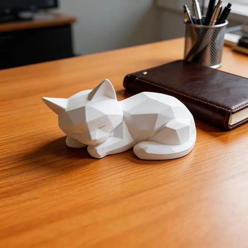 Geometric Sleeping Cat Ornament | Boho Minimalist Home Decor Decorative Figurine Nixie