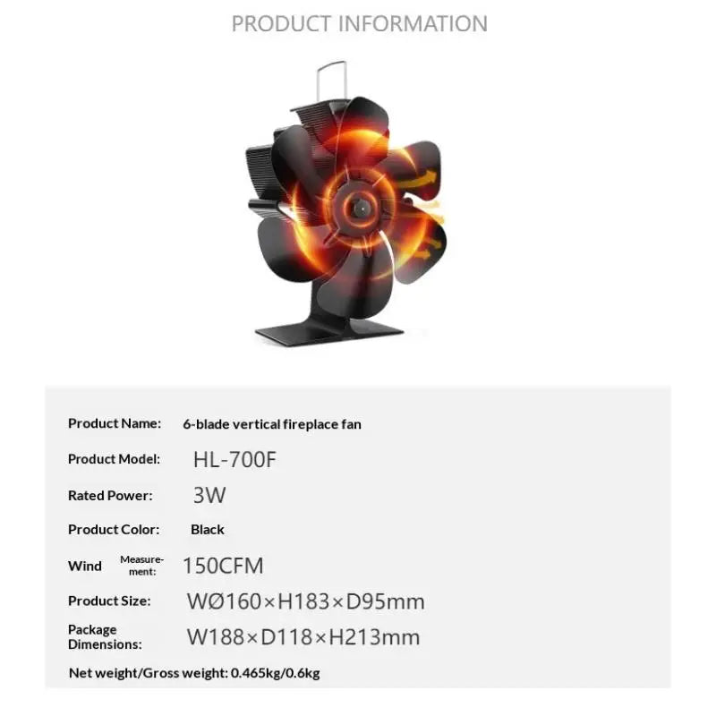 6-Blade Heat-Powered Wood Stove Fan – Quiet Log Burner Fan Stove Fan Nixie