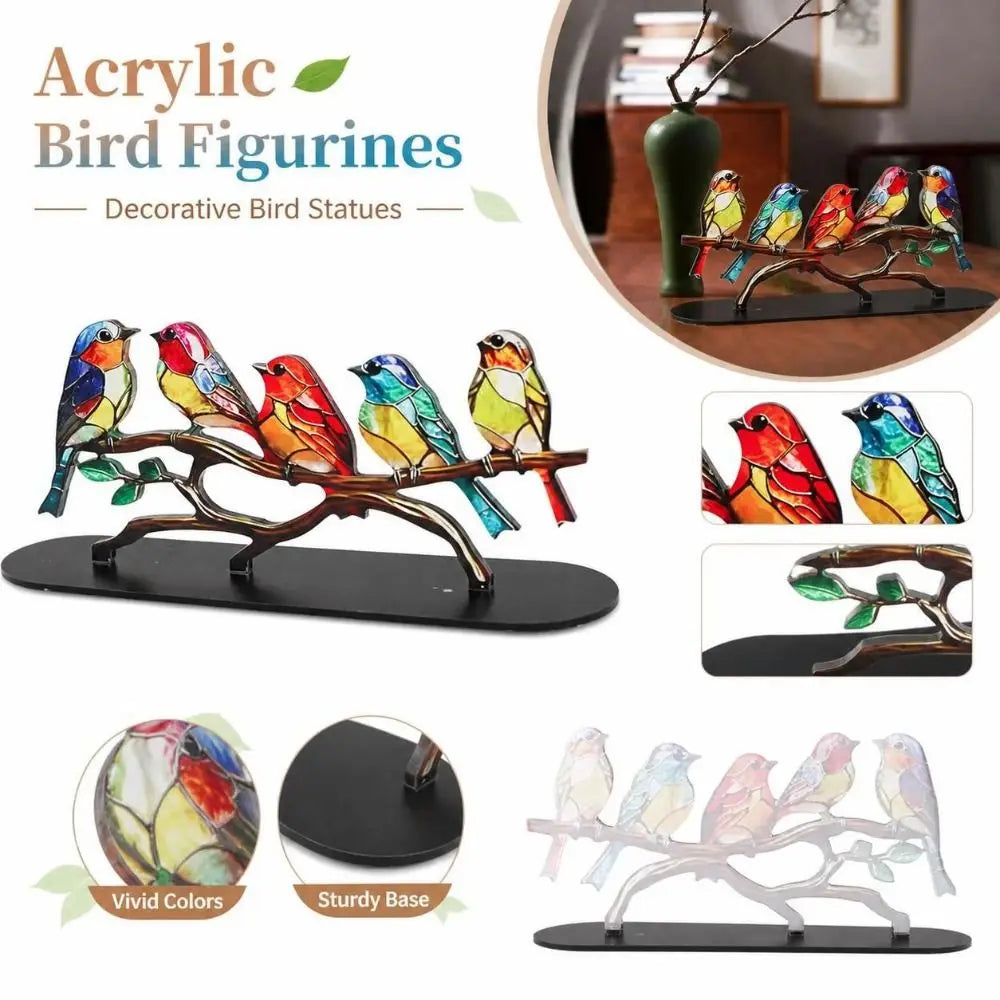 Colorful Acrylic Bird Figurines with Base | Decorative Statues Bird Figurine Set Nixie