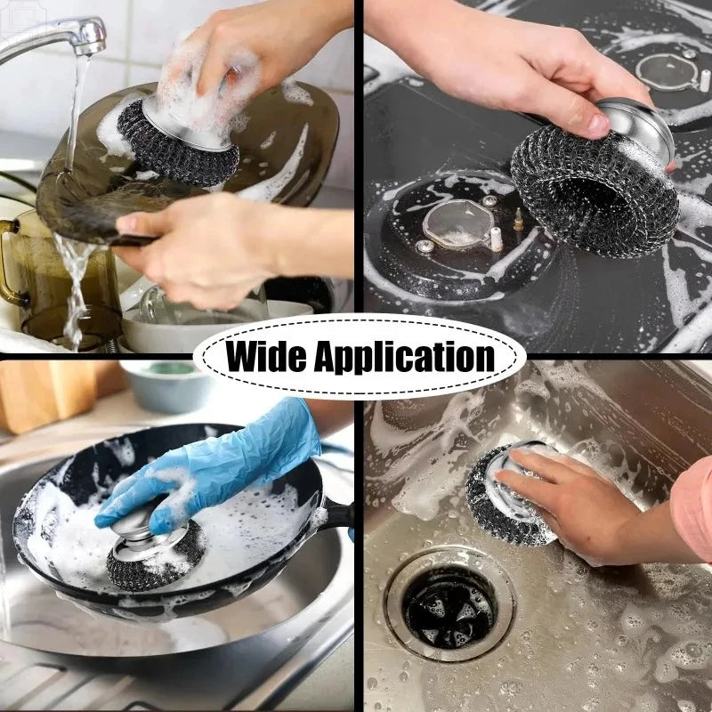 Stainless Steel Pot Brush with Handle – Heavy Duty Scrubber Kitchen Cleaning Brush Nixie