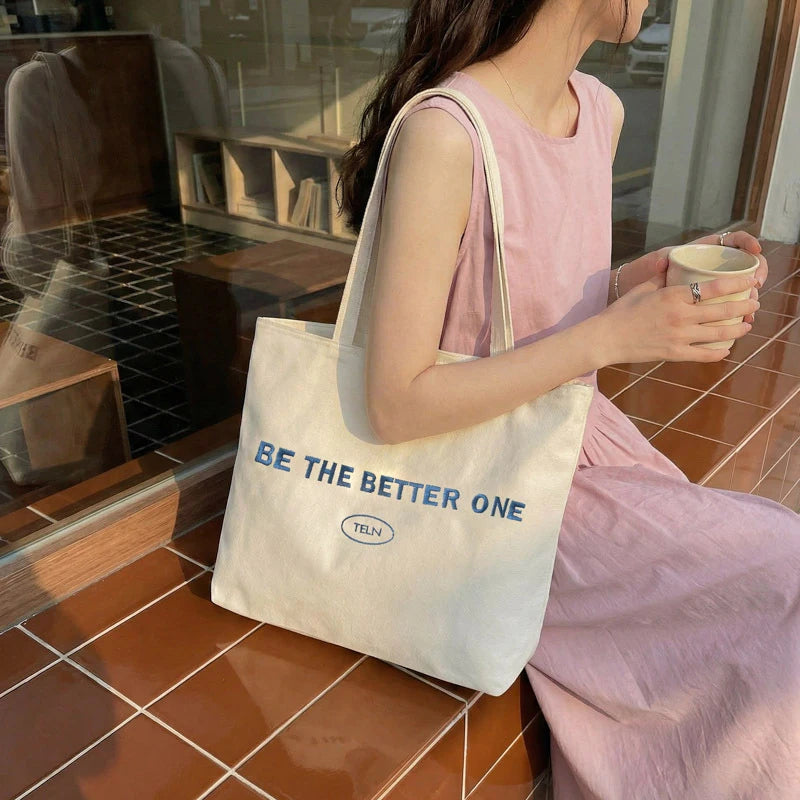 Embroidered Letter Canvas Tote Bag – Large Women's Shoulder Bag Canvas Tote Bag Nixie