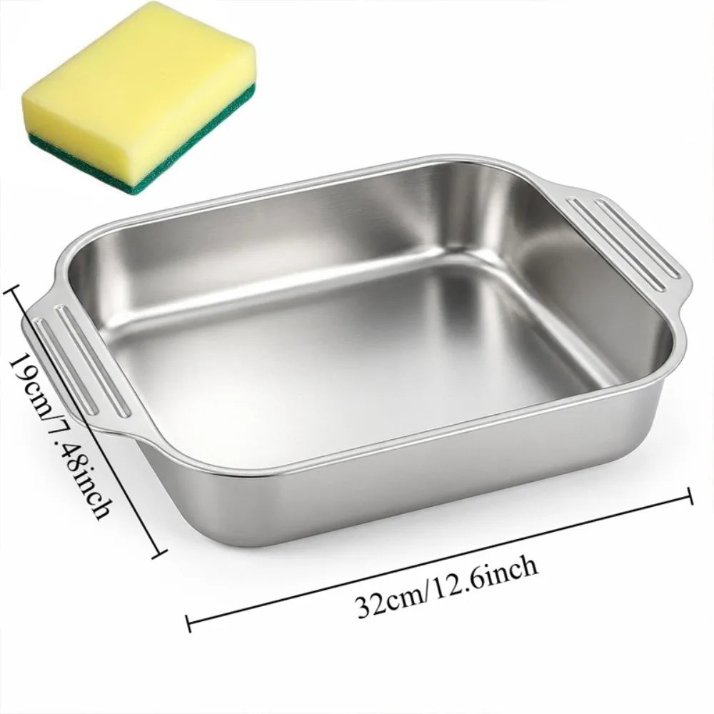 Stainless Steel Deep Baking Pan with Handles & Sponge Stainless Steel Baking Pan Nixie 2 PCS-SET