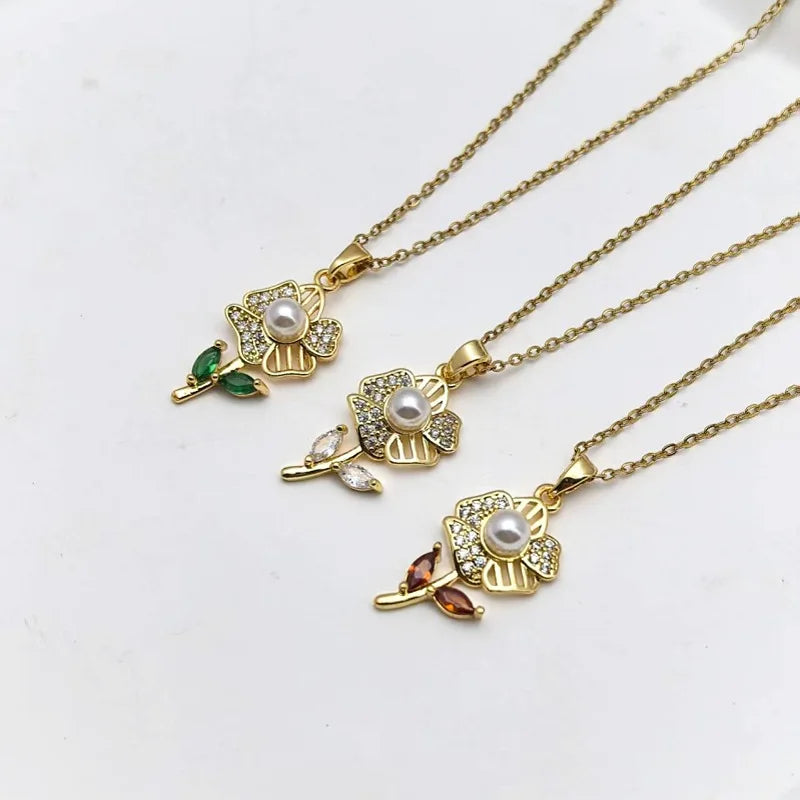 Copper Flower Pendant Necklace – Women's Elegant Collarbone Chain Pendant Necklace Nixie