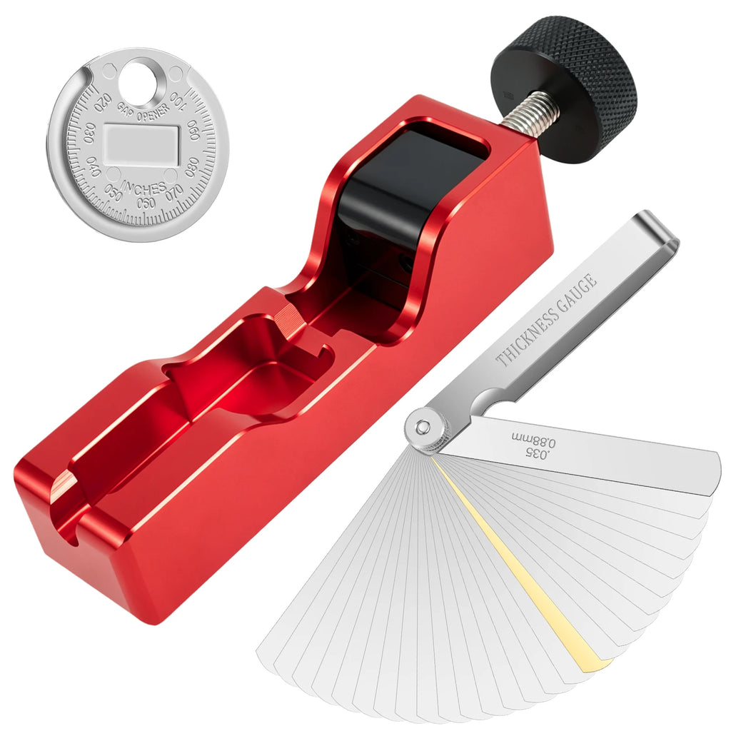 Aluminum Spark Plug Gap Tool & 32-Blade Feeler Gauge Kit