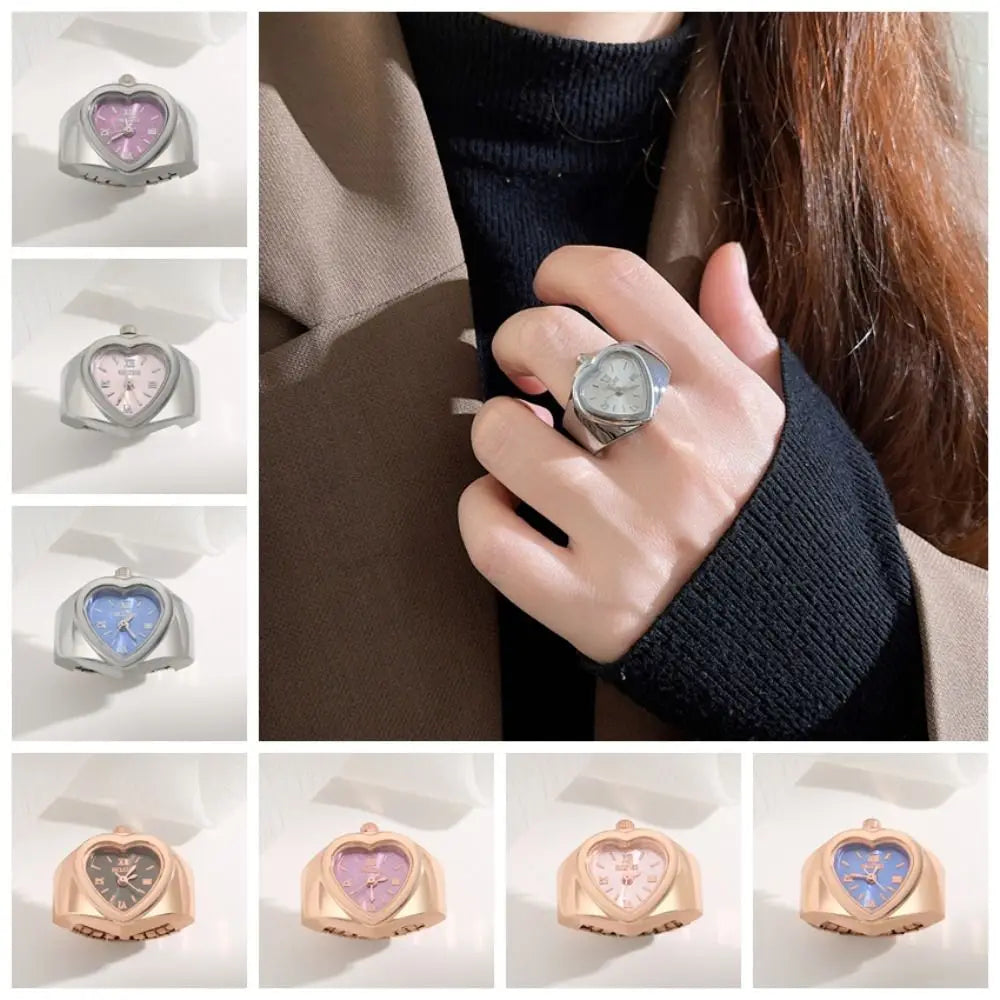 Retro Heart Shape Ring Watch – Stainless Steel Quartz Clock Ring Watch Nixie